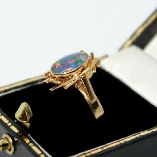 Opal Doublet 9 Ct Yellow Gold Vintage Lovely Mount Ring Size O
