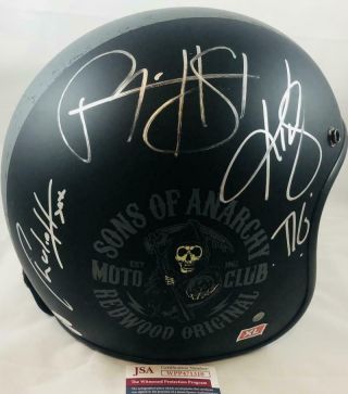 Charlie Hunnam Kim Coates Ryan Hurst Signed Sons Of Anarchy Motorcycle Helmet Js