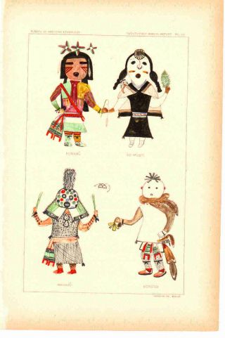 Antique Prints - Hopi Kachinas - Late 1800 