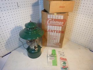 Vintage Coleman Lantern Model No.  228e Gasoline Glass Metal Box 1961