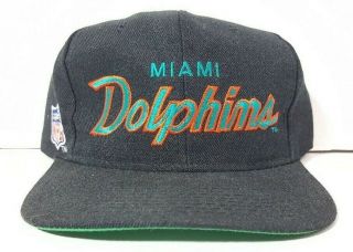 Vintage Miami Dolphins Sports Specialties Script Hat Cap Black Snapback Rare