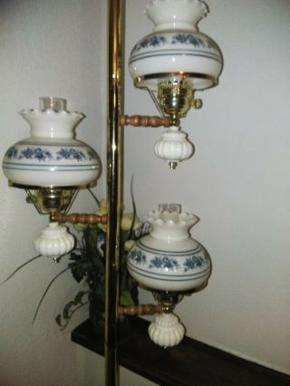 Vintage Tension Pole Lamp 3 Light Glass Hurricane Mid Century Milk Glass @nice@