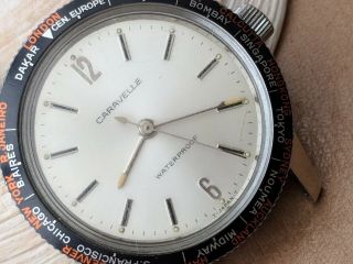 Vintage 1967 Caravelle World Time Diver Watch W/pristine Dial,  Patina,  Runs Strong