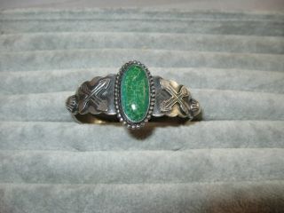 Rare Vtg.  Navajo Spiderweb Green Turquoise (?) Sterling Silver Bracelet