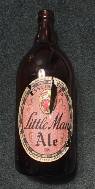 Esslinger Little Man Ale 1930 Quart Irtp Bottle With Label Philadelphia Pa