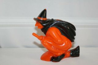 Vintage Rosbro Rosen Hard Plastic Halloween Witch Riding Broom Candy Container