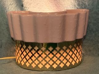 Vintage Mid - Century Modern Tv Lamp Pink Ceramic Planter Metal & Spun Fiberglass
