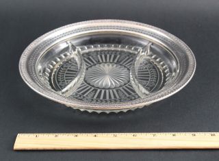 Antique Early 20thc Webster Sterling Silver Cut Glass Divided Serving Dish,  Nr