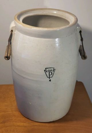 Antique 4 Gallon Stoneware Crock With Handles Marked York P