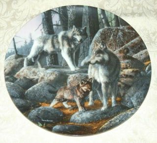 1992 Knowles A Future Adult Wolves & A Pup Plate Kevin Daniel W/coa