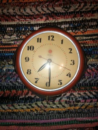 Vintage Warren Telechron Red Art Deco Clock Great