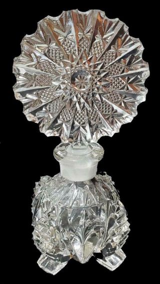 Art Deco Czech Bohemian Crystal Clear Vanity Perfume Bottle Handcut Fan Stopper