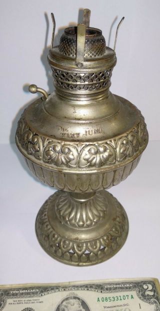 Antique Rare 19th Cent Brass Miller The Tiny Juno Kerosene Oil Lamp Embossed