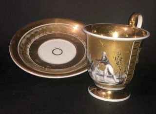 Fine Antique German French Hand Painted Gold Gilt Porcelain Cabinet Cup & Saucer