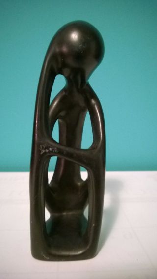 Handcarved 6 3/8 Inch Soapstone Statue Figurine " A Thinker " Made In Kenya