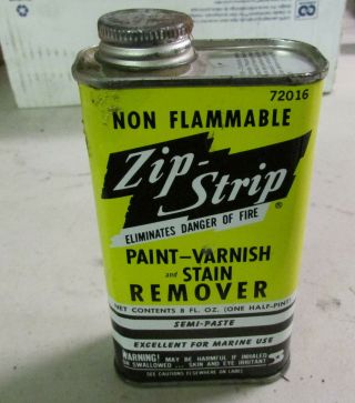 Vintage Zip - Strip Paint Varnish Stain Remover 1 Pint Oil Can Alliance Ohio Empty