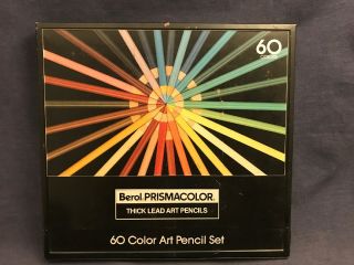 Vintage 1986 Berol Prismacolor Thick Lead Art Pencils 60 Color Colored W Tin
