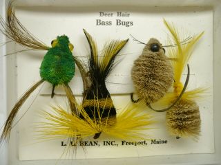 Vintage Fly Fishing Lure,  Box Set Of 4 L.  L.  Bean Inc Deer Hair Bass Bugs,