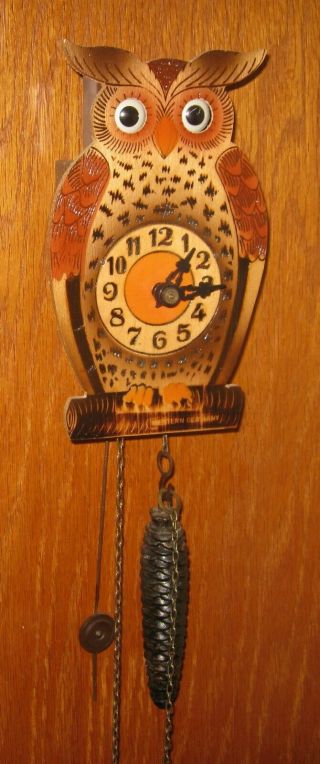 Bachmaier & Klemmer Pendulum Driven Wagging Eyes Owl Clock German Made