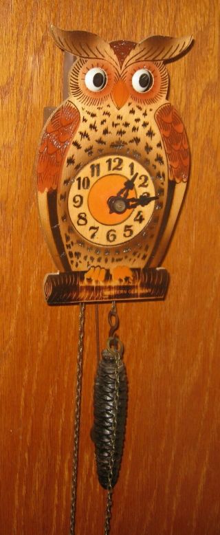 Bachmaier & Klemmer Pendulum Driven WAGGING EYES OWL CLOCK German Made 2