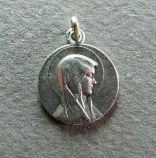 French Antique Religious Sterling Medal Virgin Mary Lourdes Pendant By Obc