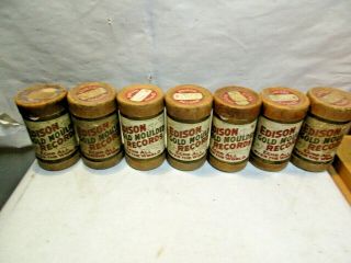 7 Vintage Edison Gold Moulded Record Cylinders With Lids That Are In Good Shape
