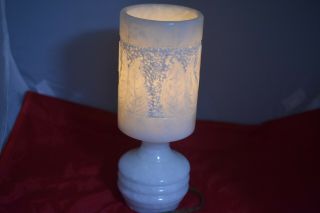 Carved White Alabaster Bedside Table Lamp - - 10.  5 " High,