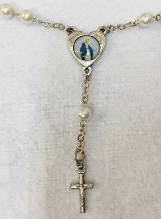 Virgin Mary Rosary Crucifix Cross Faux Pearl Rear View Mirror Charm Italy 11 