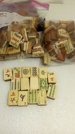 Vintage Bone And Bamboo Mahjong Set 145 tiles With 2