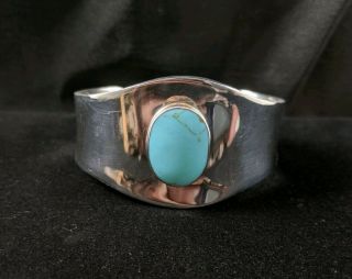 Vintage Signed Mexico Ati Sterling Silver Turquoise Cuff Bracelet 925 36 Gram