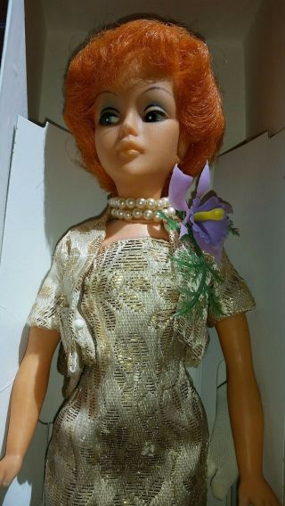 Vintage Tina Cassini Carrot Red Hair Doll In Gold Brocade Dress Ensemble