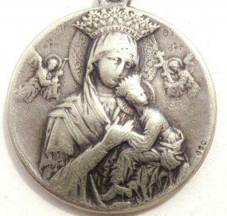Perpetual Help & Saint Alphonse Liguori - Antique Art Medal Pendant Signed Obc