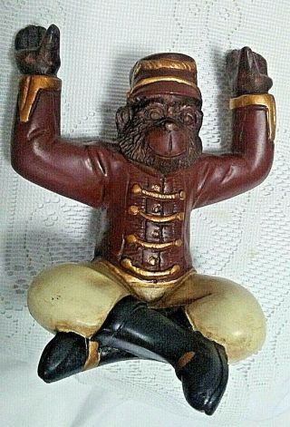 Vintage Cast Iron Painted Metal Monkey In A Porter Outfit Desk Pen Holder