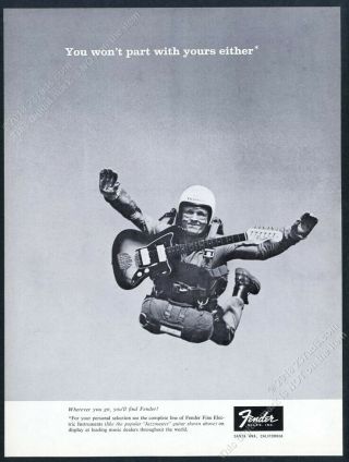 1965 Fender Jazzmaster Guitar Skydiver Skydiving Photo Vintage Print Ad
