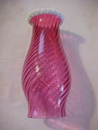 Fenton Art Glass Cranberry Swirl Snowcrest 3 - 1/2 " Fitter Kerosene Lamp Chimney