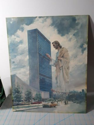 Vintage 17 X 21 " 1961 Print/litho Jesus Knocking On The Side Of A Building