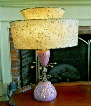 Vintage Modernist Era " Atomic " Table Lamp With 2 - Tier Fiberglass Shade