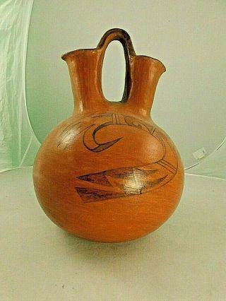 Vintage Hopi Pueblo Wedding Vase 13 " X 9 " Black On Red