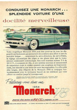 1954 Ford Monarch Green Automobile Ad In French