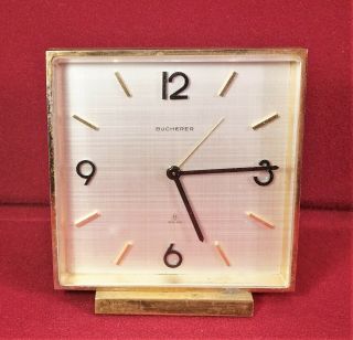 Vintage Bucherer Swiss Brass Art Deco Alarm Clock Overwoud Striking Look