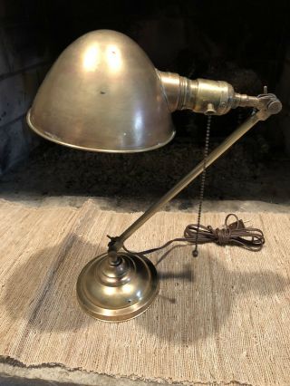 Vintage Hubbell Brass Articulating Desk Lamp With Marked Hubbell Socket&shade