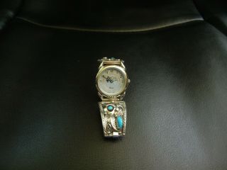 Vintage Sterling Silver,  Turquoise Navajo Native American Watch Quartz