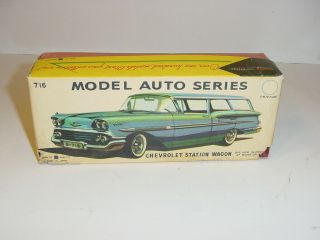 Vintage Tin Friction Chevrolet Station Wagon W/box