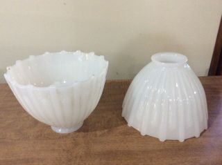 Vintage Pair Art Deco Milk Glass Lamp/light Shades