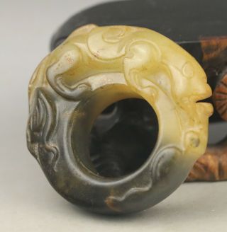 Old Chinese Natural Jade Hand - Carved Dragon Ring