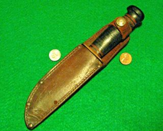 Vtg Sheath Hunt 5 " Blade Usa Marbles Ww Knife 1 Orig Leather Fold Case Bake Butt