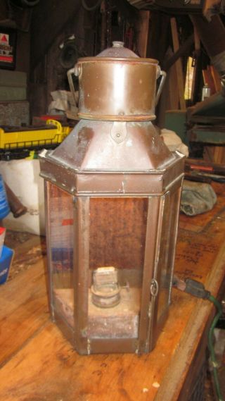 Old Stately Large Antique Copper Kerosene Lantern 16 Inches Tall