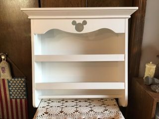 Vintage Disney Mickey Mouse Display Cabinet Curio Wall Shelf White Wooden 24” Xl