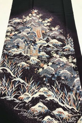 @@vintage/japanese Tomesode Kimono Silk Fabric/ Winter Garden B519