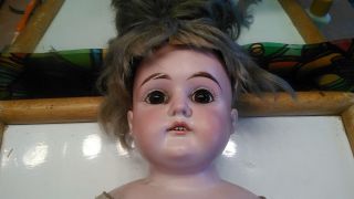 Antique Bisque Doll 20 " Eust Germany Wig Leather Jointed Body Composition Arms